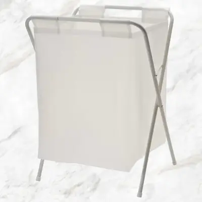 Ikea JALL Laundry Basket Washing Linen Clothes Bag With Stand Foldable [White] • £9.89