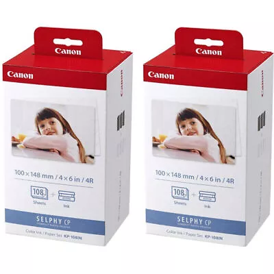 2PK Canon KP-108IN Color Ink Paper Set 4x6 For Canon Selphy CP1200 CP1300 CP1500 • £53.91