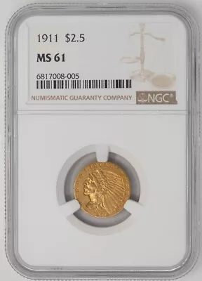 1911 $2 1/2 Gold Indian $2.5 MS61 NGC 947652-12 • $595