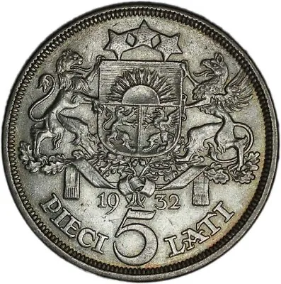 LATVIA Coin 5 Lati 1932 AUNC • $58.50