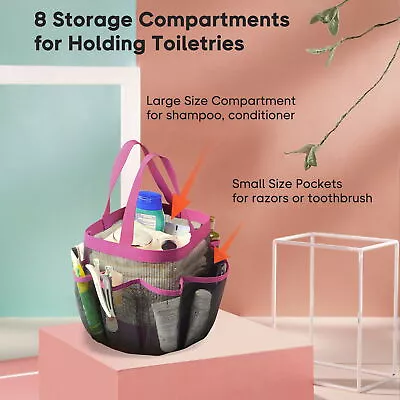 Aquaterior Portable Mesh Shower Caddy Tote 8 Pockets Pink Carry Bag Shampoo • $16.11