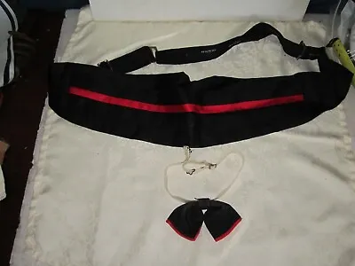 Men's Cummerbund Bow Tie Set Red And Black Adjust Your Size 28-38 • $19.99