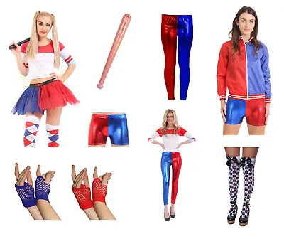 Ladies & Kids Fancy Dress Red & Blue Suicide T-Shirt Pants Squad Costume Party  • £3.99