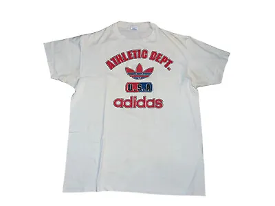 Vintage 80’s Adidas Trefoil USA Made T Shirt Size XL Single Stitch Paper Thin • $47.60