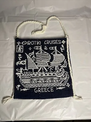 Vintage Greece Epirotiki Cruises Ship Shoulder Travel Tote Bag Boho Handmade • $10