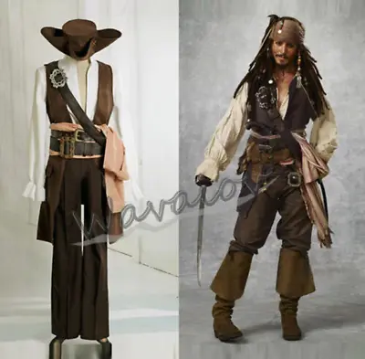 Pirates Of The Caribbean Captain Jack Sparrow Cosplay Costume Outfits • £99.59