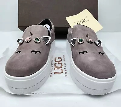 UGG OZwear Leather Sneakers Suede Adriana Slip-on Womens Grey Cats EU 38 AU/US 8 • $97