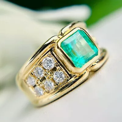 Engagement Men's Ring 14K Real Yellow Gold 2.2Ct Natural Emerald • $1300.49