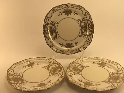 Set 3 MORIYAMA MORI-MACHI RAISED GOLD PATTERN DECORATIVE PLATES Made In Japan • $25