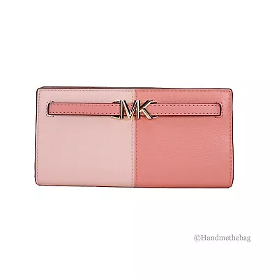 Michael Kors Reed Large Primrose Pebbled Leather Belted Snap Slim Wallet • $56