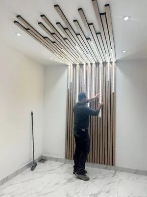Oak Laminate Slat Panels Vertical Wall Decor TV Wall LED Ready 39cm X 242cm • £9.99
