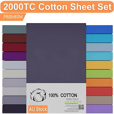 $33.43 • Buy 100% 2000TC Egyptian Cotton Sheet Set Bed Flat Fitted Single/Double/Queen/King