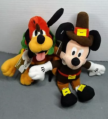 Pilgrim Mickey Mouse And Turkey Pluto 8  Bean Bag Plushes Disney Store Exclusive • $30