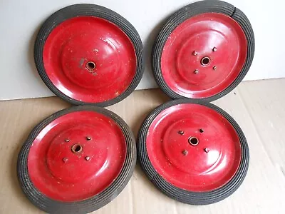 4 Vintage WAGON Or Scooter Wheels 1950s Steel Red USED Hard Derby • $15