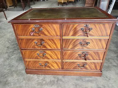 Antique Repro Mahogany 4 Drawers Filing Cabinet Green Leather Top Metal Handles • £325