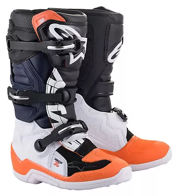 Alpinestars Youth Tech 7S Boots MX BLACK/WHITE/ORANGE FLO SIZES 2-8 NEW • $199.95