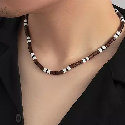 Men's Wooden Beaded Clay Necklace Fashion Vintage African Beaded Necklace • $6.17