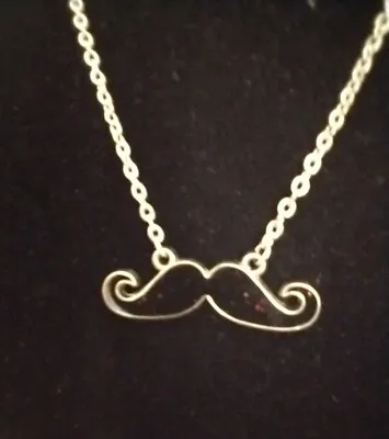 Handlebar Mustache Necklace Silver Black Sparkle • $5.99