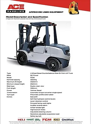£8995 • Buy 3t Diesel Forklift Hire-£54.99pw Buy-£8,995 HP-£44.92pw With Only £1,799 DEPOSIT