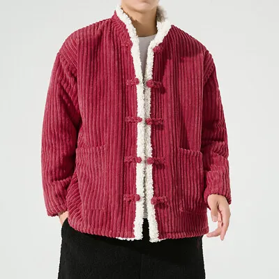 Chinese Style Lambwool Cotton-Padded Outwear Men's Fall Winter Faux Warm Jackets • $69.50