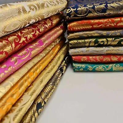 £14.99 • Buy Floral Gold Leaf Damask Metallic Jacquard Indian Brocade Dress Craft Fabric 44 