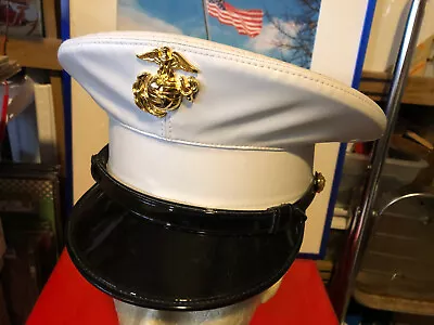 USMC Marine Corps Dress Blue Uniform White Cover 6 5/8 Vinyl Bernard • $39.99