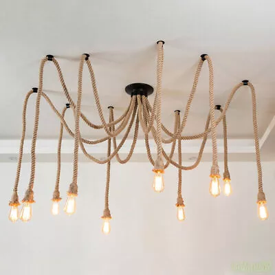 DIY Hemp Rope Vintage Industrial Loft Spider Chandelier Pendant Ceiling Light • $102.47