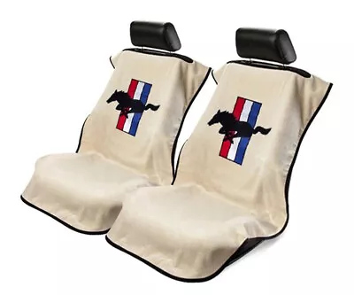 Seat Armour 2 Piece Front Car Seat Covers For Mustang Pony - Tan Terry Cloth • $75.90