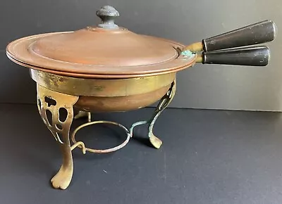 VTG Copper Chaffing Dish Double Warmer Fondue Pot Pans Z.I (Read Details) • $19.99