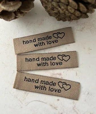 10 X  'Handmade With Love' Brown Sew On Clothing Label Tags UK SELLER • £2.50