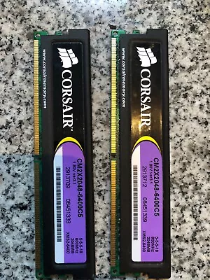 Matching Pair 2 X 2 GB Corsair CM2X2048-6400C5 DDR2 RAM • £9.95