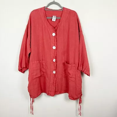 LA FIXSUN Top Jacket Womens Large Linen Oversized Lagenlook Button Front Pockets • $24.99