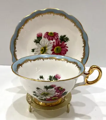 E.B. Foley England Vintage Cup & Saucer Pink White Daisy Pastel Blue Teacup • $24.99