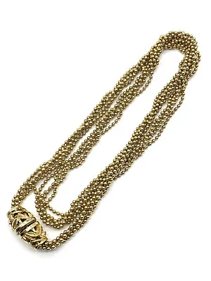 Vintage Napier Necklace Gripper Snap Closure Multi Strand Brass Bead Gold Pl B10 • $54.95