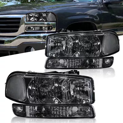 Pair Headlights Smoked Front Lamps ASSY For 99-07 GMC Sierra Yukon XL 1500 2500 • $60.89