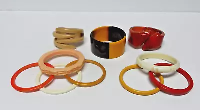 Vintage Lot Bakelite Lucite Bracelets Clamper & Bangle Butterscotch Marbled • $31