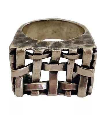 Vintage Sterling Silver Israel Hammered Basket Weave Ring Size 8 Heavy 15~GRAMS • $69.99