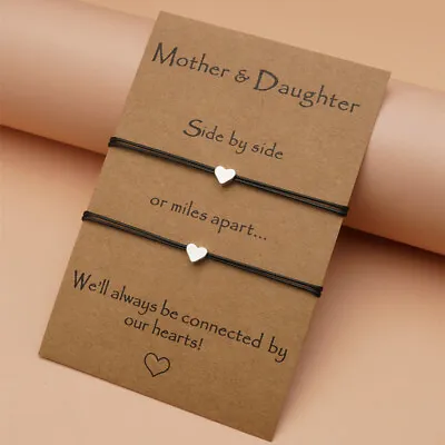 Mother Daughter Day Love Heart Charm Adjustable Bracelet Gift Card Wish Present • £3.99