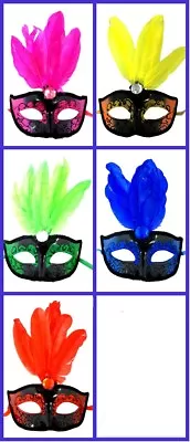 Colorful Masquerade Mask Feather Jewel Choice Pink Red Yellow Blue Green Lot • $3.99