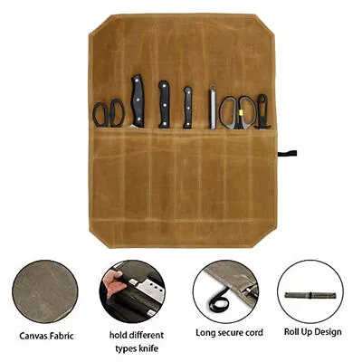 7 Slot Chef Knife Roll Bag Waxed Canvas Portable Knife Storage Case Carry Bag • $18.69