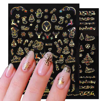 $1.10 • Buy 3D Nail Sticker Colorful Gold Christmas Snowflakes Tree Nail Decals DIY Nail Art