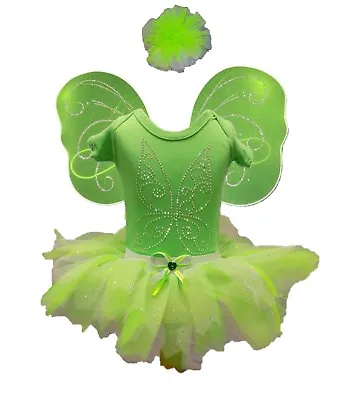 Green Fairy Fancy Dress Tutu Skirt Rhinestone Wings Top Baby Toddler Child Kids • £18.95