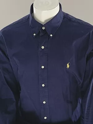 Mens Polo Ralph Lauren Navy Blue Classic Fit Long Sleeve Shirt Size L 46” Chest • £21