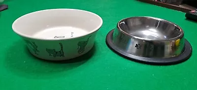 New 2 Cat Bowls Mason Cash Ceramic Food Bowl Stainless Steel Water / Kibble Bowl • £4.99
