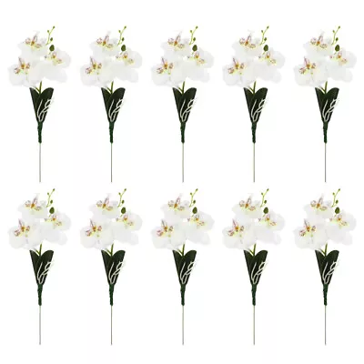  10 Pcs Faux Flower Arrangements DIY Wedding Bouquets Mini Phalaenopsis Orchid • £14.99