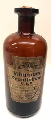 Antique Brown Labeled Medicine Bottle Of Viburnum Prunifolium  Uterine Sedative  • $15.50