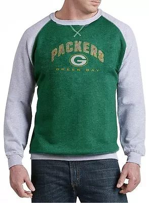 Green Bay Packers NFL Mens Raglan Fleece Crew Sweatshirt Big & Tall Sizes • $32.99