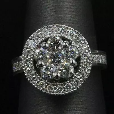 4Ct Simulated Diamond Floral Design Halo Engagement Ring White Gold Plated • £131.99