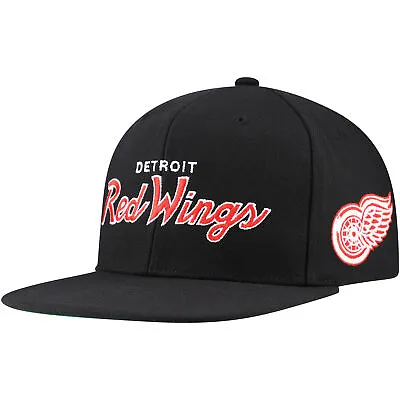 Men's Mitchell & Ness Black Detroit Red Wings Core Team Script 2.0 Snapback Hat • $33.99