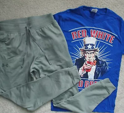 2 Lot Under Armour Cold Gear Mens S Performance Loose Joggers USA T Shirt New • $36.99